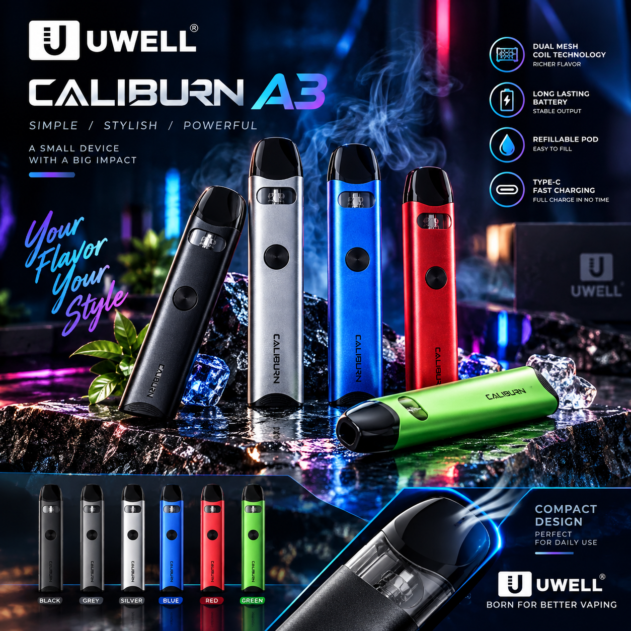دائمی کالیبرن ای 3 یوول | UWELL Caliburn A3 Pod kit
